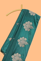 Green floral zari motifs design raw silk saree with self zari border and matching blouse