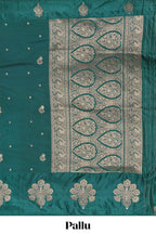 Green floral zari motifs design raw silk saree with self zari border and matching blouse