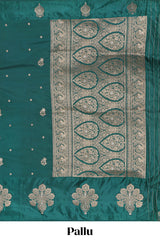 Green floral zari motifs design raw silk saree with self zari border and matching blouse