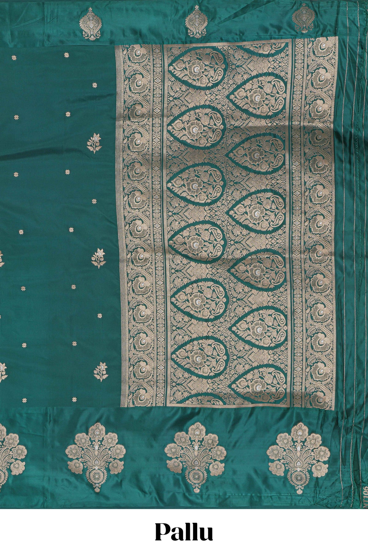 Green floral zari motifs design raw silk saree with self zari border and matching blouse