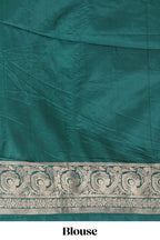 Green floral zari motifs design raw silk saree with self zari border and matching blouse