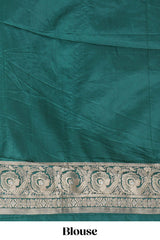 Green floral zari motifs design raw silk saree with self zari border and matching blouse