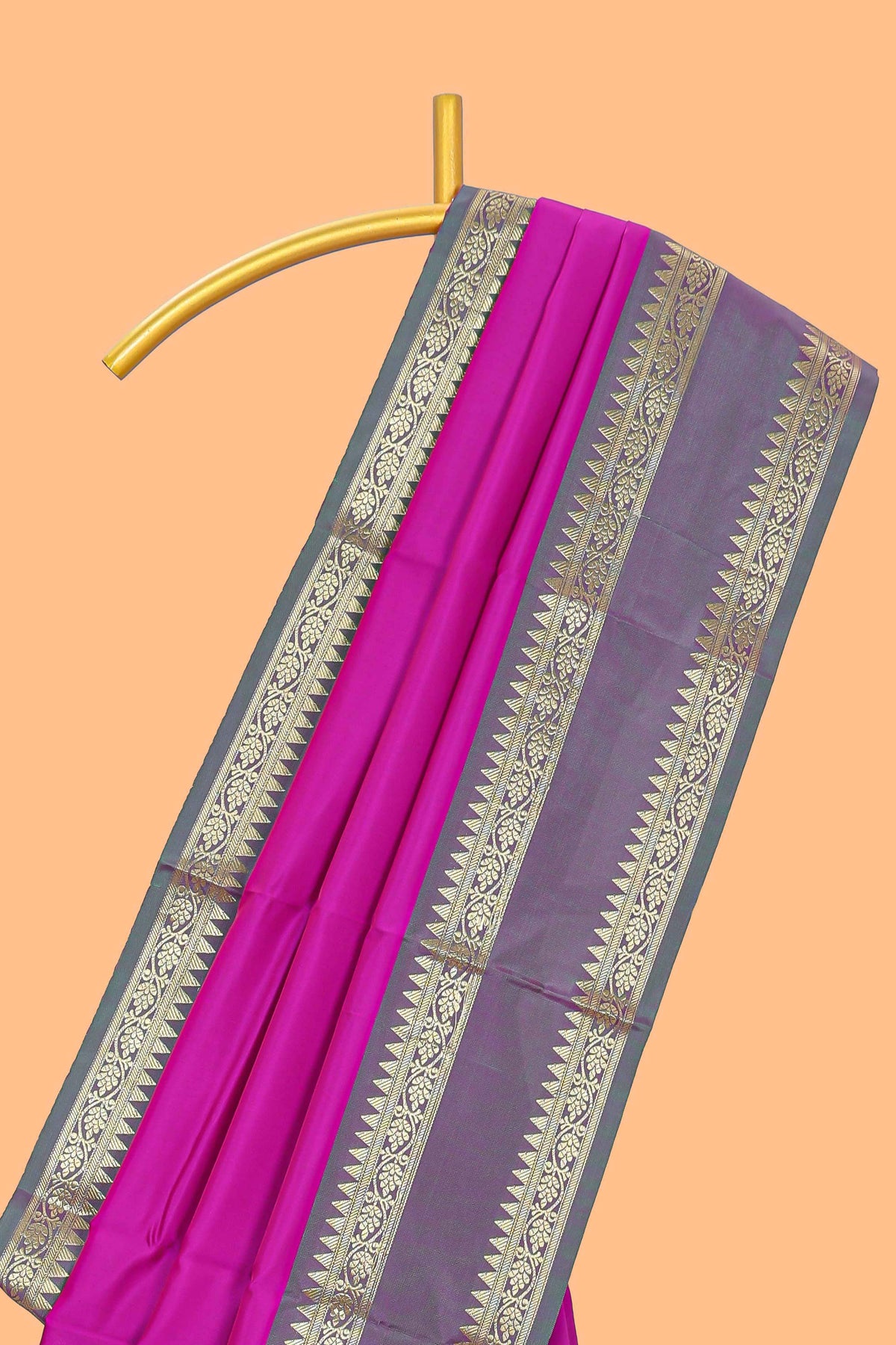 Bright pink plain raw silk saree with contrast bentex border and blouse