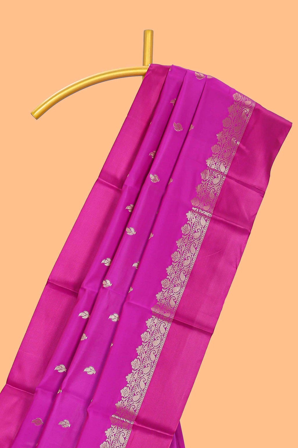 Pink butta designed raw silk saree with self border and matching blouse