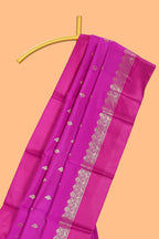 Pink butta designed raw silk saree with self border and matching blouse
