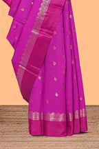 Pink butta designed raw silk saree with self border and matching blouse