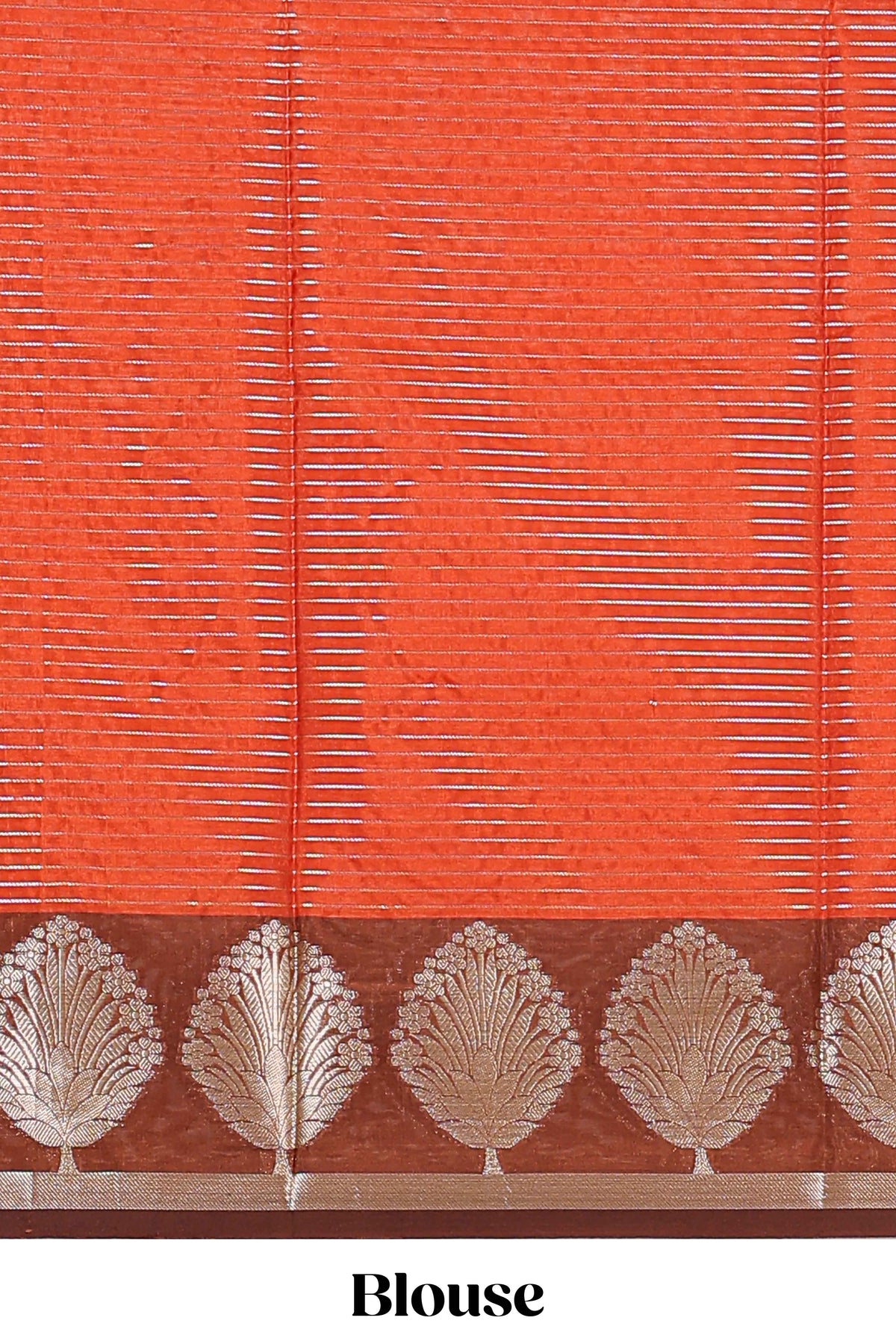 Orange checked raw silk saree with contrast border and matching blouse