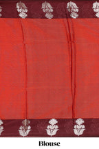 Orange checked raw silk saree with contrast border and matching blouse