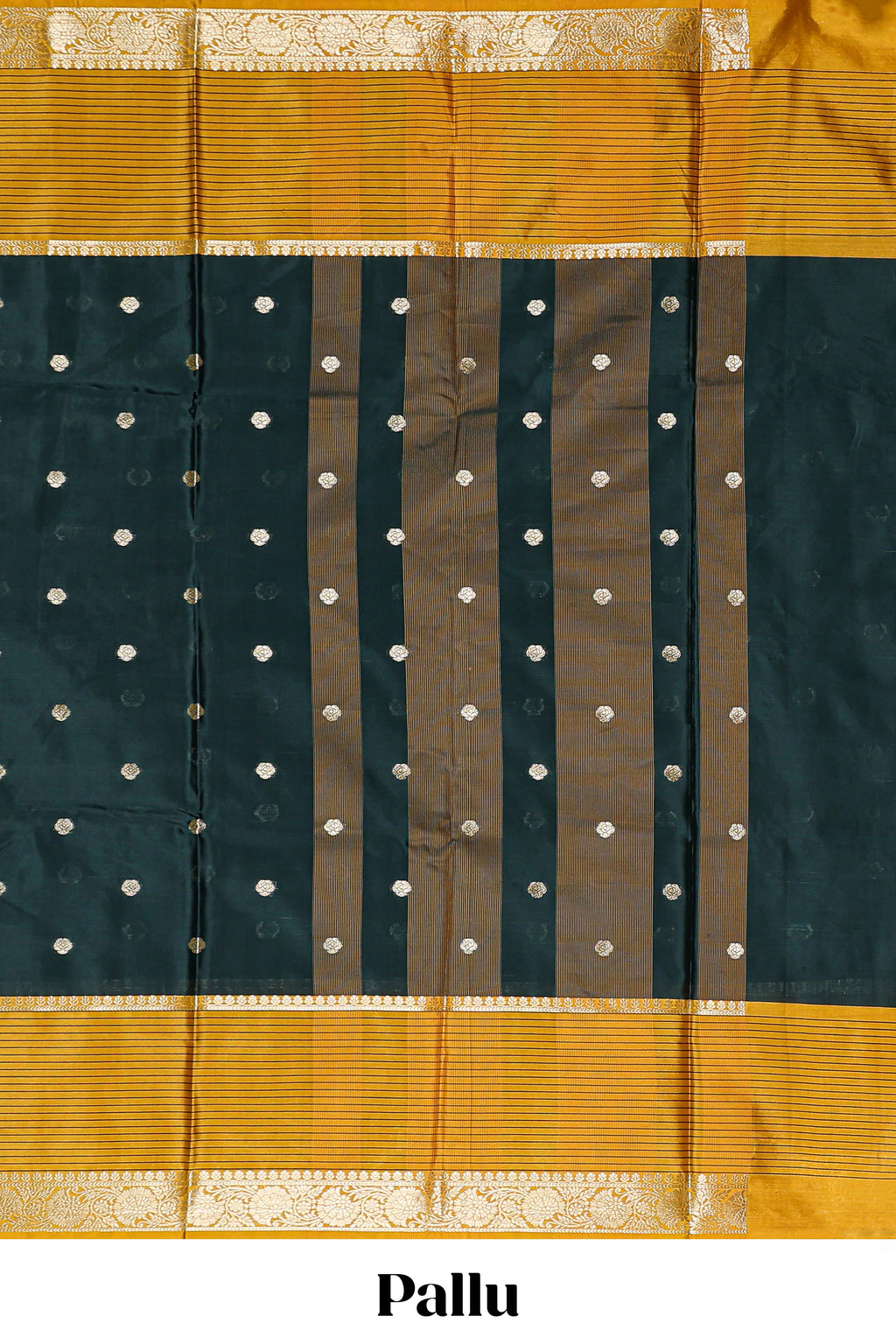 Green butta designed raw silk saree with contrast border and blouse