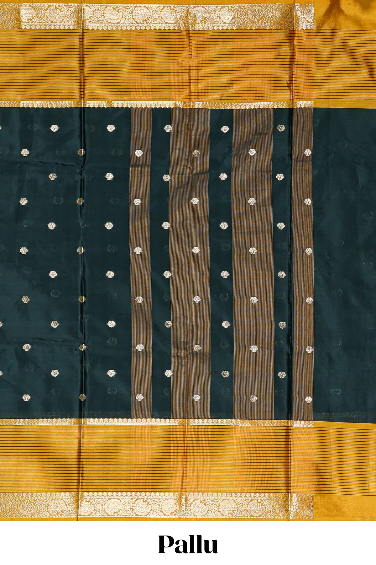 Green butta designed raw silk saree with contrast border and blouse