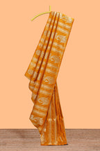 Borderless golden striped zari motifs design raw silk saree with self pallu and matching blouse