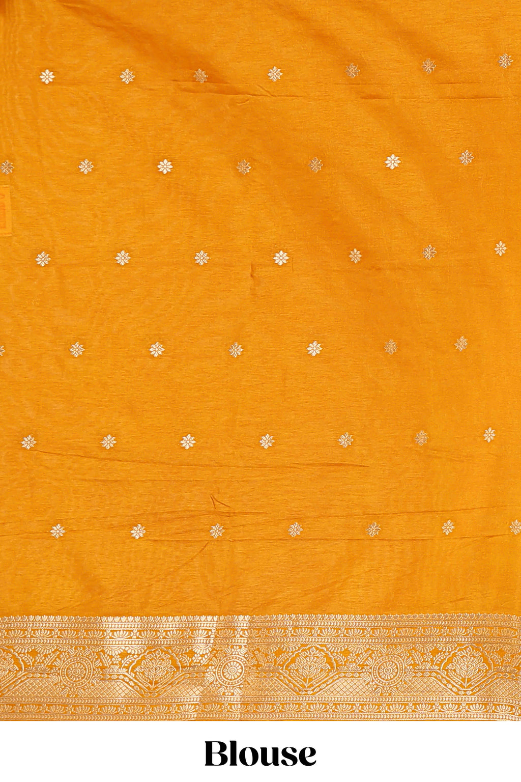 Borderless golden striped zari motifs design raw silk saree with self pallu and matching blouse