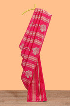 Borderless pink striped zari motifs design raw silk saree with self pallu and matching blouse