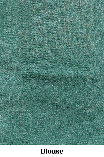 Borderless green peacock feather print south cotton saree with matching blouse