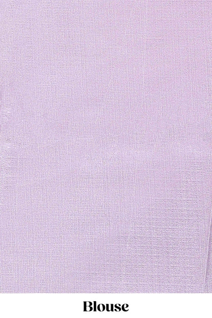Lavender peacock feather print south cotton saree with matching blouse