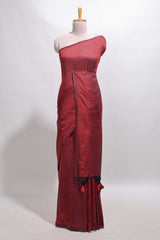 Borderless maroon plain south cotton saree with matching floral print blouse