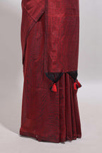 Borderless maroon plain south cotton saree with matching floral print blouse