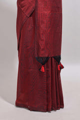 Borderless maroon plain south cotton saree with matching floral print blouse