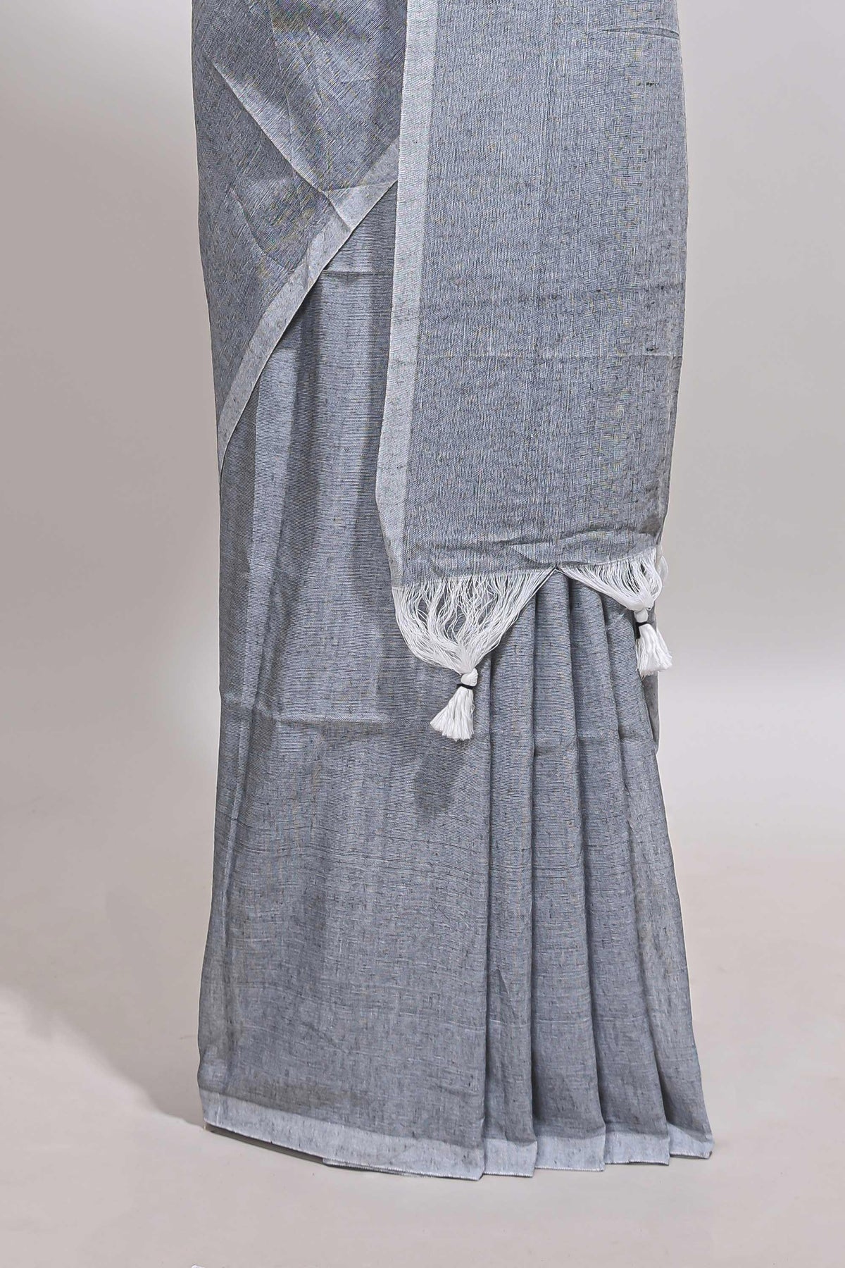 Borderless grey plain south cotton saree with contrast floral print blouse