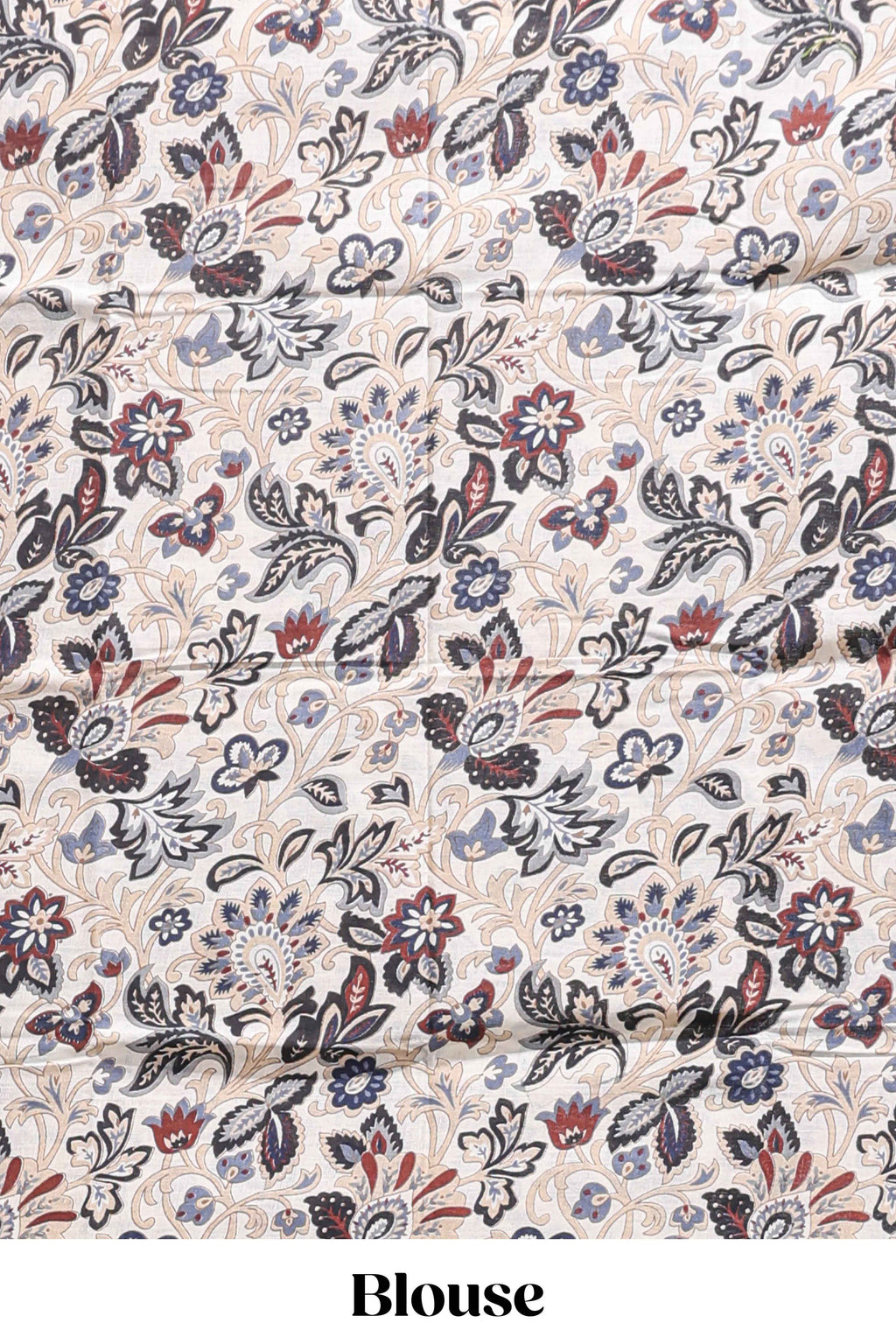 Borderless grey plain south cotton saree with contrast floral print blouse