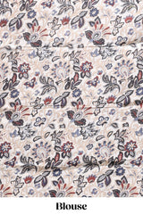 Borderless grey plain south cotton saree with contrast floral print blouse