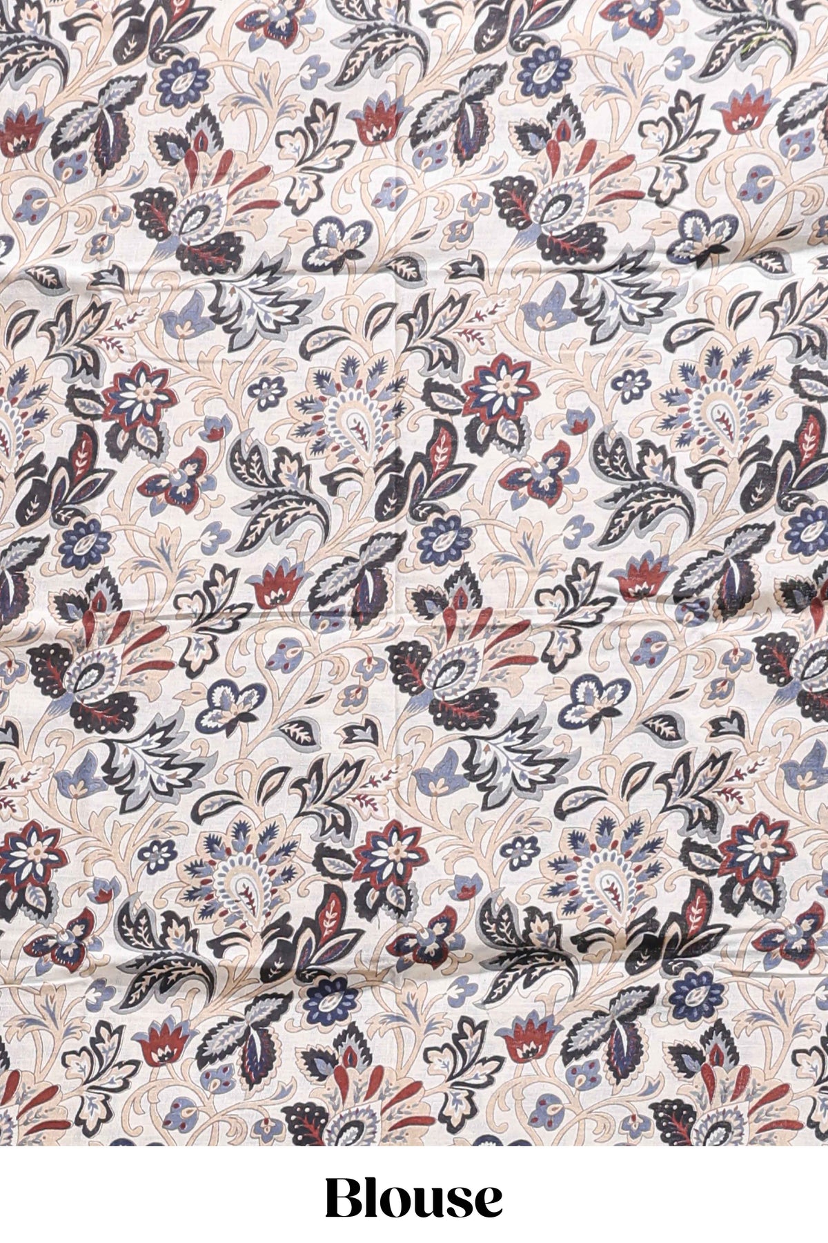 Borderless grey plain south cotton saree with contrast floral print blouse