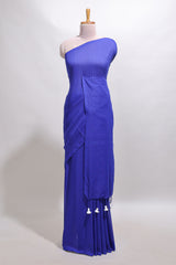 Borderless blue plain south cotton saree with contrast floral print blouse