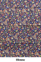 Borderless blue plain south cotton saree with contrast floral print blouse