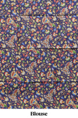 Borderless blue plain south cotton saree with contrast floral print blouse