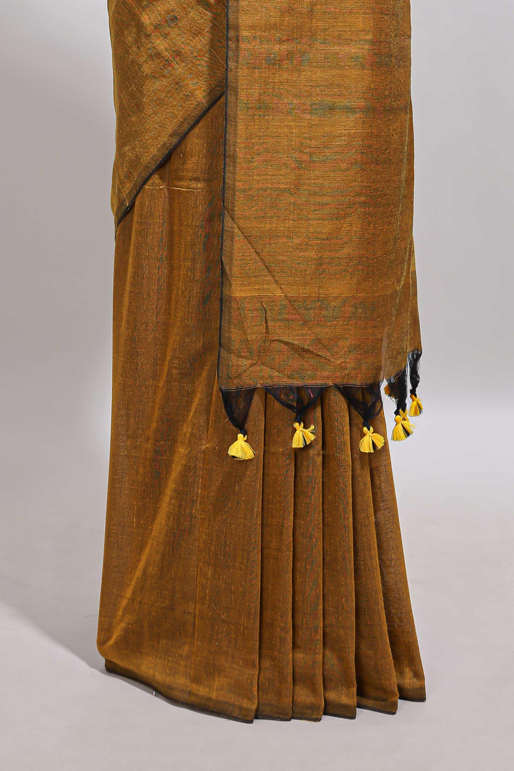 Borderless mustard plain south cotton saree with contrast floral print blouse