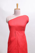 Borderless red plain south cotton saree with contrast floral print blouse