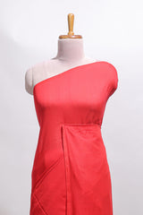 Borderless red plain south cotton saree with contrast floral print blouse