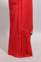 Borderless red plain south cotton saree with contrast floral print blouse
