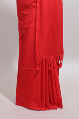 Borderless red plain south cotton saree with contrast floral print blouse