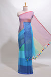Borderless multi color striped south cotton saree with matching striped blouse
