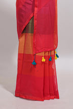 Borderless multi color striped south cotton saree with matching striped blouse