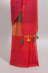 Borderless multi color striped south cotton saree with matching striped blouse