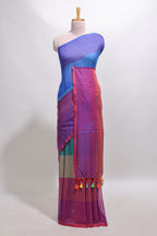Borderless multi color striped south cotton saree with matching striped blouse