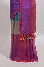 Borderless multi color striped south cotton saree with matching striped blouse