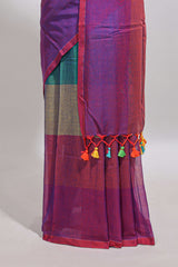 Borderless multi color striped south cotton saree with matching striped blouse