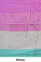 Borderless multi color striped south cotton saree with matching striped blouse