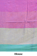 Borderless multi color striped south cotton saree with matching striped blouse