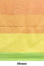 Borderless multi color striped south cotton saree with matching striped blouse