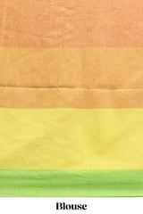 Borderless multi color striped south cotton saree with matching striped blouse
