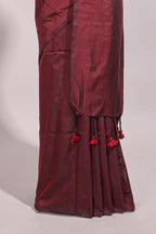 Deep red plain south cotton sarees with contrast warli printed blouse