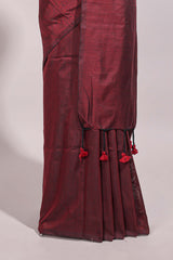 Deep red plain south cotton sarees with contrast warli printed blouse
