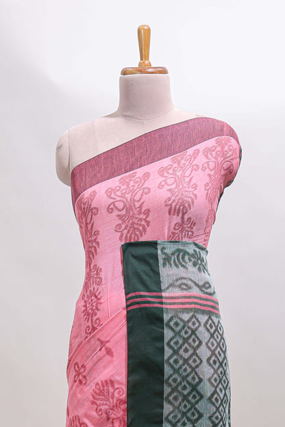 Pink floral design south cotton saree with contrast border and blouse