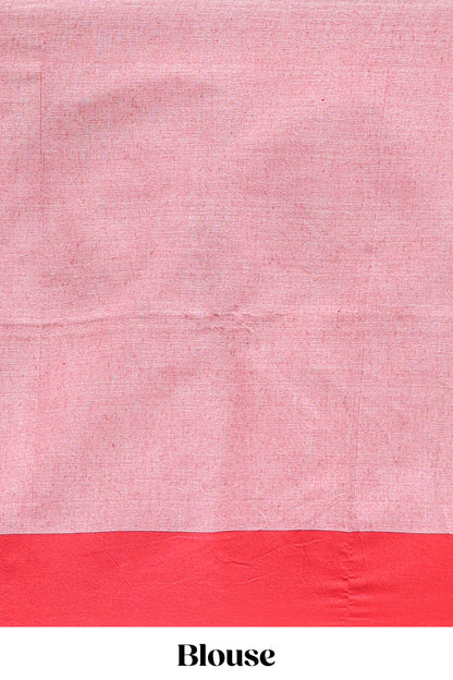 White ikkat style floral design south cotton saree with contrast border and blouse