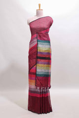 Multi color striped south cotton saree with contrast border and matching blouse