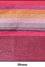 Multi color striped south cotton saree with contrast border and matching blouse